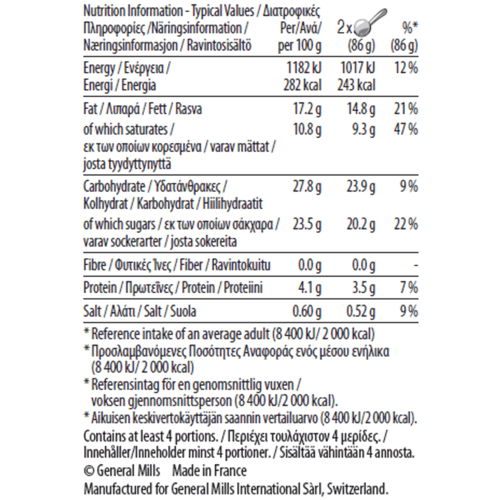 Salted Caramel Pint nutrition label
